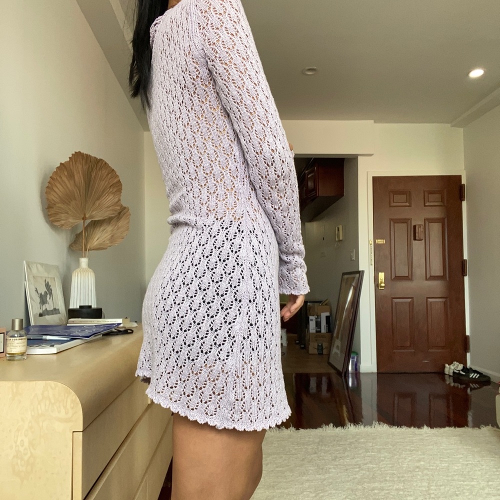 Reformation lavender knit long sleeve mini dress.